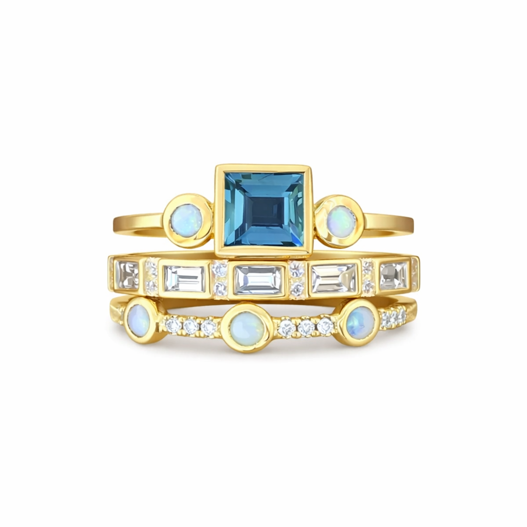 Ozean - Set di anelli in cristallo vintage blu