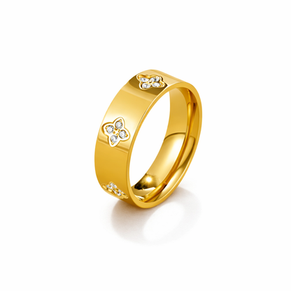 Anello trifoglio dorato con cristalli